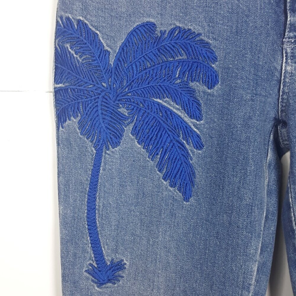 Women's Embroidered Flared Jeans Palm Tree Novelty Whimsical Stella McCartney - Picture 4 of 8